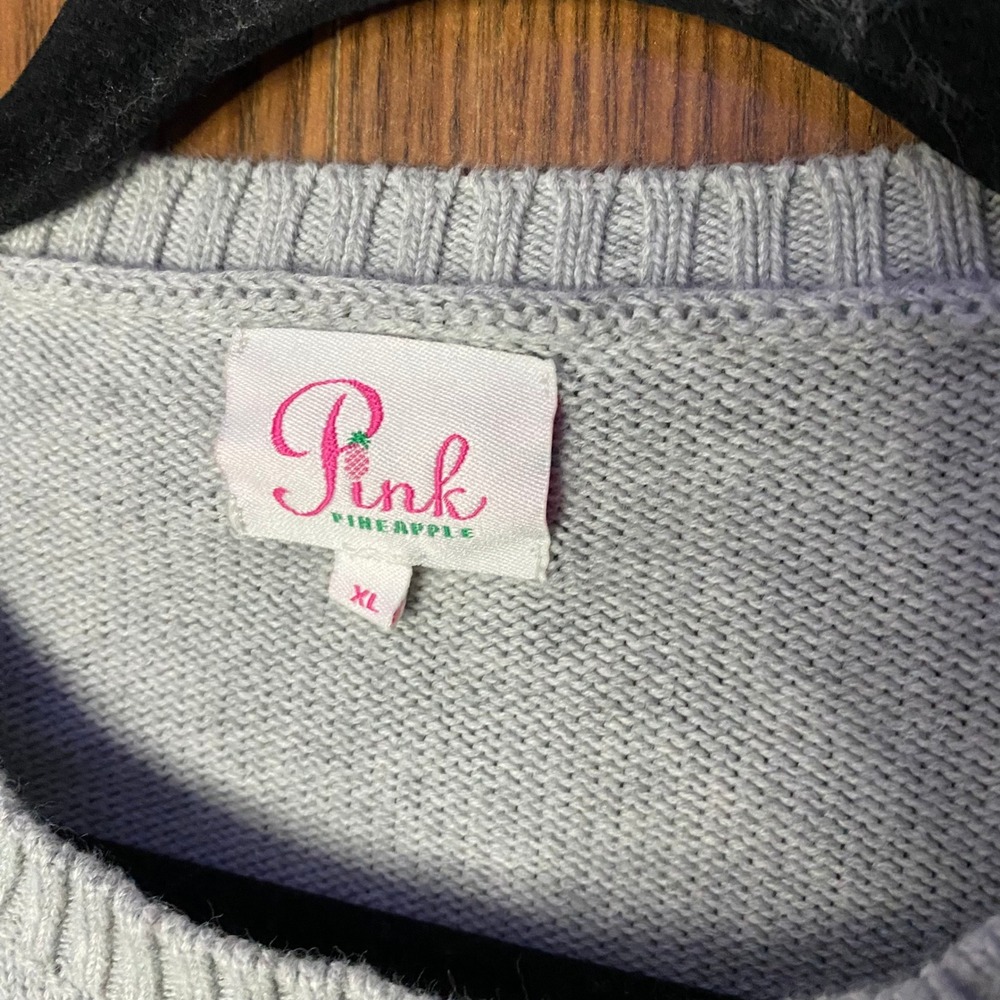 Pink Pineapple IRISH Sweater Womens XL Gray Green Shamrock Cotton Knit Pullover - Picture 4 of 6